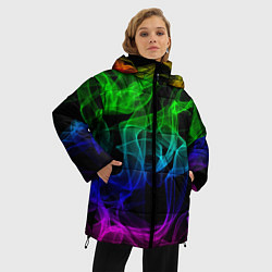 Куртка зимняя женская Разноцветный неоновый дым, цвет: 3D-черный — фото 2