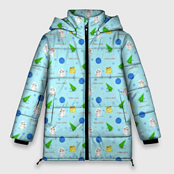 Куртка зимняя женская Новогодний геометрический арт лайн принт с кролико, цвет: 3D-светло-серый