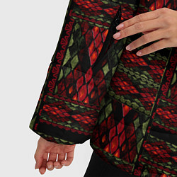 Куртка зимняя женская Красно зеленый лоскутный узор змеиной кожи имитаци, цвет: 3D-красный — фото 2