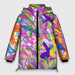 Куртка зимняя женская Сочные краски лета и бабочки, цвет: 3D-черный