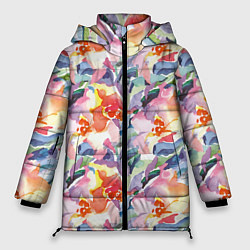 Куртка зимняя женская Нежные акварельные лепестки абстракция, цвет: 3D-светло-серый