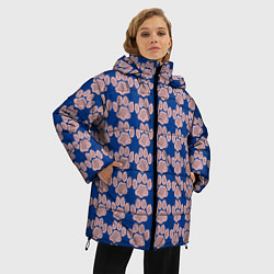 Куртка зимняя женская След собаки на синем фоне, цвет: 3D-черный — фото 2