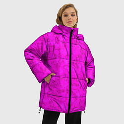 Куртка зимняя женская Розовый яркий неоновый узор с мраморной текстурой, цвет: 3D-светло-серый — фото 2