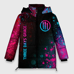 Куртка зимняя женская Three Days Grace - neon gradient: надпись, символ, цвет: 3D-черный