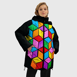 Куртка зимняя женская Кубы в оптической иллюзии, цвет: 3D-красный — фото 2