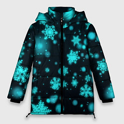 Куртка зимняя женская Неоновые снежинки на черном фоне, цвет: 3D-черный