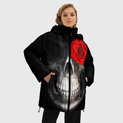 Куртка зимняя женская Роза на черепе, цвет: 3D-черный — фото 2