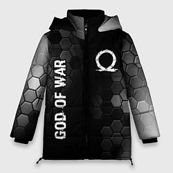 Куртка зимняя женская God of War glitch на темном фоне: надпись, символ, цвет: 3D-черный