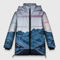 Куртка зимняя женская Белые зимние горы с дорогой, цвет: 3D-черный