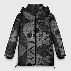 Куртка зимняя женская Абстрактные черепа пейсли, цвет: 3D-черный