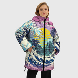 Куртка зимняя женская Штормовые океанские волны и пальмы, цвет: 3D-светло-серый — фото 2