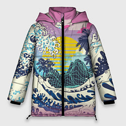 Куртка зимняя женская Штормовые океанские волны и пальмы, цвет: 3D-светло-серый