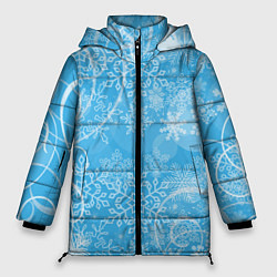 Куртка зимняя женская Морозный узор на голубом стекле, цвет: 3D-черный