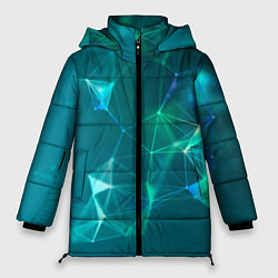 Куртка зимняя женская Геометрическая конструкция на бирюзовом фоне, цвет: 3D-черный