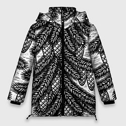 Куртка зимняя женская Новый год ёлки и шишки, цвет: 3D-черный