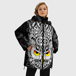 Куртка зимняя женская Сова с золотыми глазами, цвет: 3D-черный — фото 2