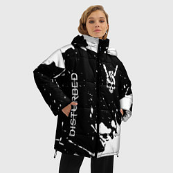 Куртка зимняя женская Disturbed и рок символ на темном фоне, цвет: 3D-черный — фото 2