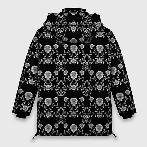 Женская зимняя куртка Черно-белый цветочный полосатый ретро узор / 3D-Светло-серый – фото 2