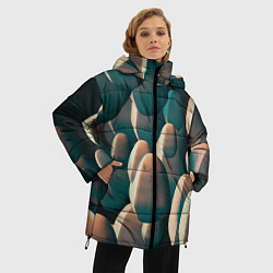Куртка зимняя женская Множество абстрактных летающих камней, цвет: 3D-черный — фото 2