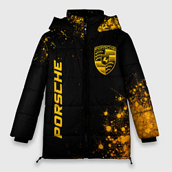 Куртка зимняя женская Porsche - gold gradient: надпись, символ, цвет: 3D-черный