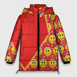 Куртка зимняя женская Новогодние смайлы, цвет: 3D-светло-серый