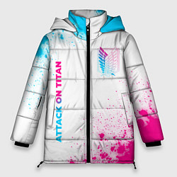 Куртка зимняя женская Attack on Titan neon gradient style: надпись, симв, цвет: 3D-черный