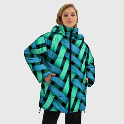 Куртка зимняя женская Сине-зелёная плетёнка - оптическая иллюзия, цвет: 3D-черный — фото 2