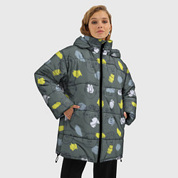 Куртка зимняя женская Лица и фигуры рисованные, цвет: 3D-черный — фото 2