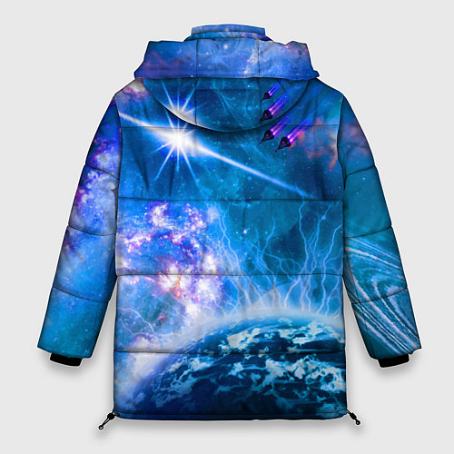 Женская зимняя куртка Космос - планета и яркая звезда / 3D-Светло-серый – фото 2