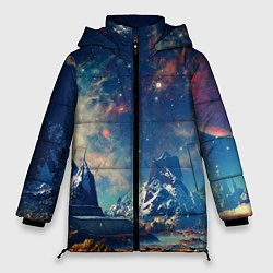 Куртка зимняя женская Горы и бескрайний космос, цвет: 3D-черный