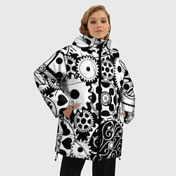 Куртка зимняя женская Шестеренки в черно-белом стиле, цвет: 3D-красный — фото 2