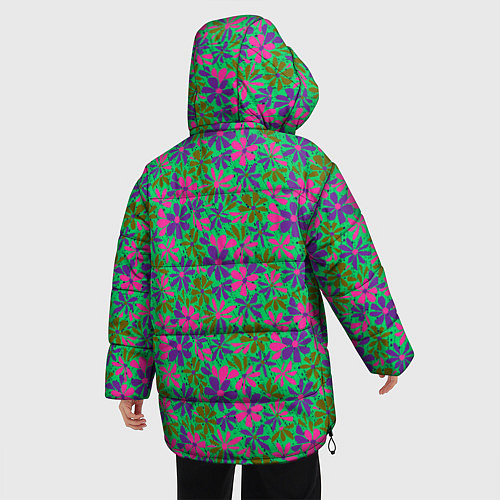 Женская зимняя куртка Яркий неоновый цветочный узор / 3D-Светло-серый – фото 4