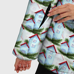 Куртка зимняя женская Домики на еловых ветках - паттерн, цвет: 3D-светло-серый — фото 2