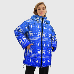 Куртка зимняя женская Синий орнамент с оленями, цвет: 3D-черный — фото 2