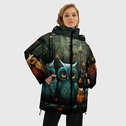 Куртка зимняя женская Совы в стиле Folk Art, цвет: 3D-черный — фото 2
