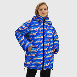 Куртка зимняя женская Плывущие девушки на синем, цвет: 3D-светло-серый — фото 2