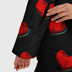 Куртка зимняя женская Красные сердца полигоны, цвет: 3D-черный — фото 2