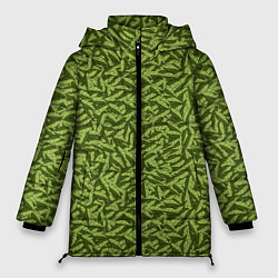 Куртка зимняя женская Милитари листья в полоску, цвет: 3D-черный