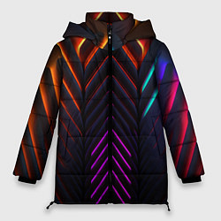 Куртка зимняя женская Неоновые симметричные линии, цвет: 3D-черный