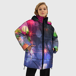 Куртка зимняя женская Поп арт неоновые звезды космического неба, цвет: 3D-черный — фото 2