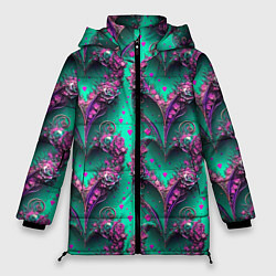 Куртка зимняя женская Паттерн сердца из цветов, цвет: 3D-черный
