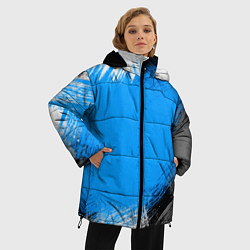 Куртка зимняя женская Абстрактный пятнистый черно-синий узор, цвет: 3D-красный — фото 2
