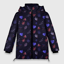 Куртка зимняя женская Паттерн с сердечками и цветами, цвет: 3D-светло-серый