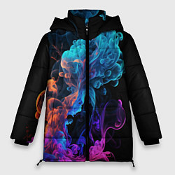 Куртка зимняя женская Неоновый цветной дым на черном фоне, цвет: 3D-черный