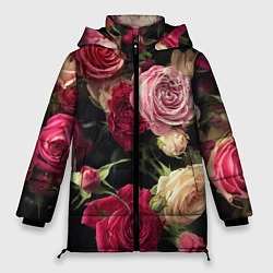 Куртка зимняя женская Нежные кустовые розы, цвет: 3D-красный