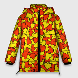 Куртка зимняя женская Красно-желтые сердца, цвет: 3D-светло-серый