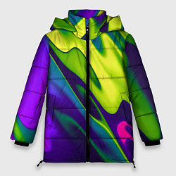Куртка зимняя женская Сине-зелёное и фиолетовое абстрактное слияние, цвет: 3D-черный