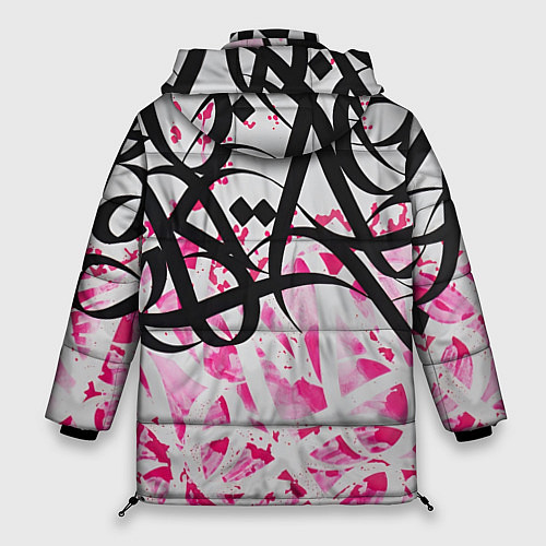 Женская зимняя куртка Черно-розовая каллиграфия / 3D-Светло-серый – фото 2