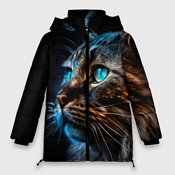Куртка зимняя женская Кот с неоновыми глазами, цвет: 3D-черный
