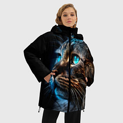 Куртка зимняя женская Кот с неоновыми глазами, цвет: 3D-черный — фото 2